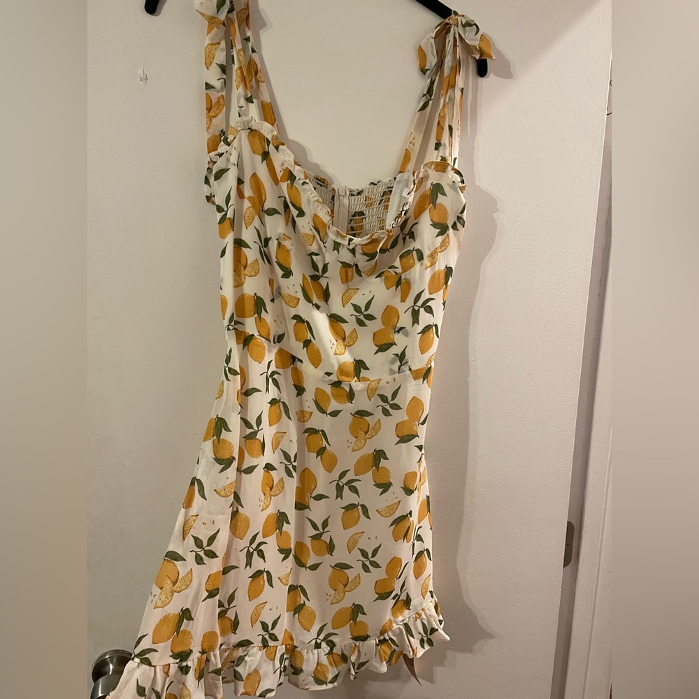 Reformation White Lemon Print Mini Dress